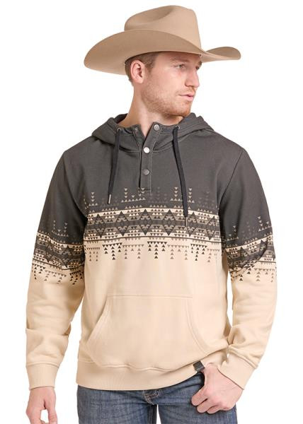 Rock & Roll Men's Natural Aztec Border Printed 1/4 Snap Hoodie